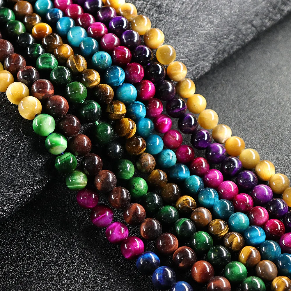 

Semi-finished beaded handmade diy jewelry accessories high quality genuine tiger eye natural stone round beads 8mm, Multicolor
