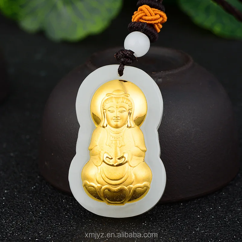 

Certified 4D Gold Inlaid Jade 3D Hetian Jade Pure Gold Inlaid Laughing Guanyin Laughing Buddha Pendant Jade Wholesale