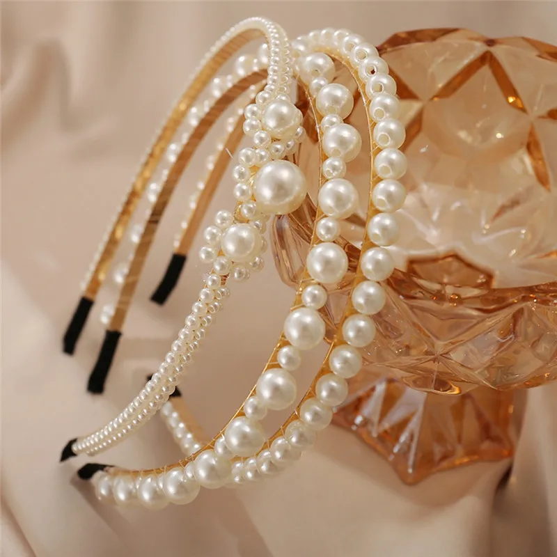 

Luxury Big Pearl Headband Women Elegant Full Pearls Hairbands Hair Hoops Bridal Wedding Hair Accessories, As pictures