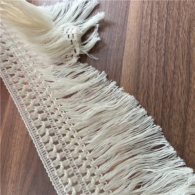 

Amazon Hot Sale 12cm Raw White Crochet Laces Trims Knotted Cotton Tassel Fringes Lace Trim