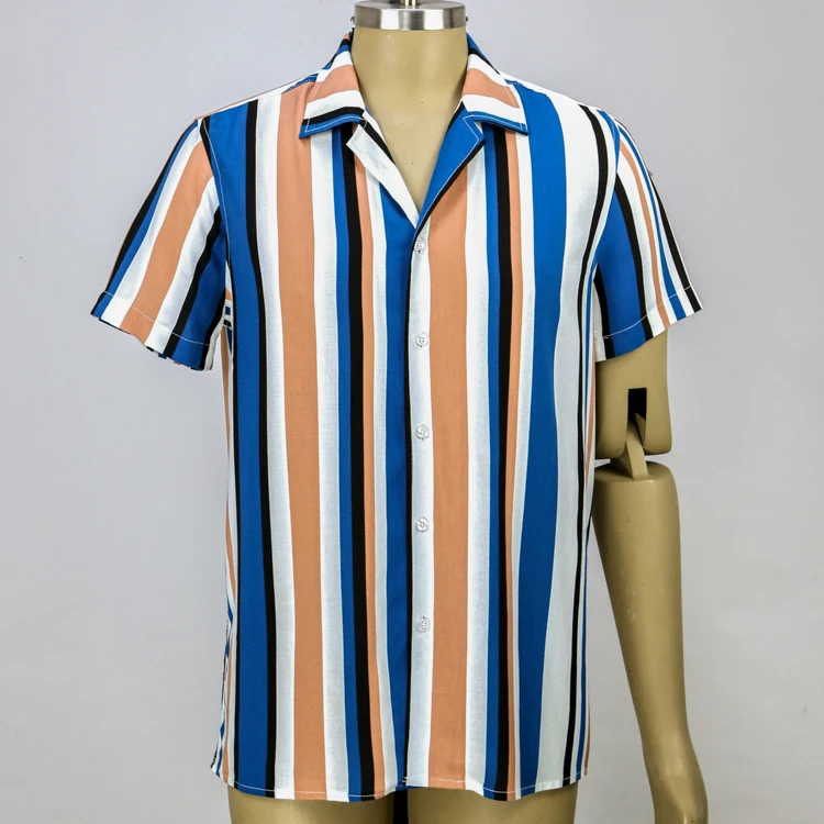 

Wholesale price new design printed eco-friendly shirts striped 100% viscose shirt for men