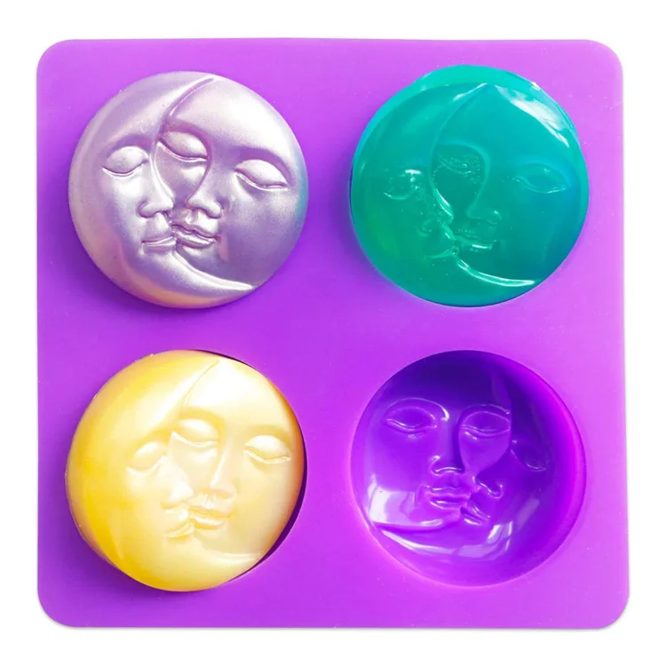 

Sun & Moon Silicone Soap Molds, 4 Cavity Crescent Moon Face Bath Bombs, Polymer Clay DIY Soap Mold Making