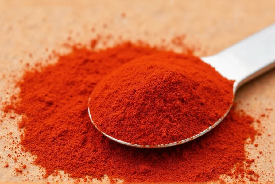 Close-up of different paprika varieties in glass jars showing color variations from bright red to deep brick orange
