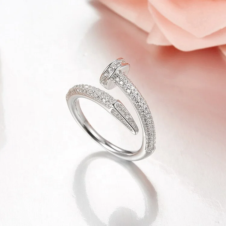 

2020 Jewelry Fashion 925 Sterling Silver CZ Stone Nail Ring Jewlery Women Men