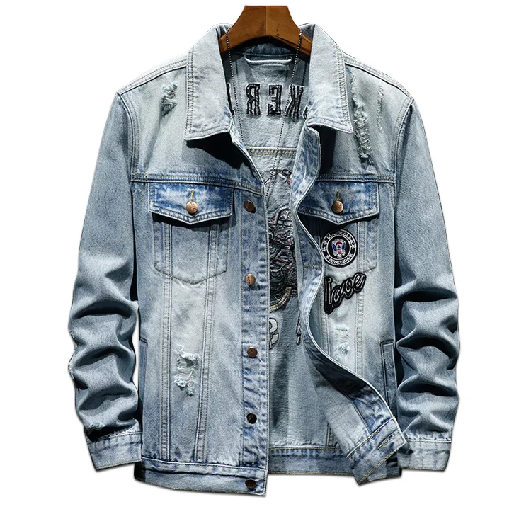 2019 jackette for men winter wholesale chaquetas hombre ripped motorcycle animals denim jean jaket washed men's jackets