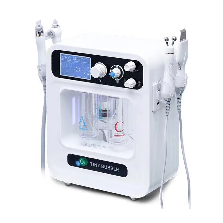 

New Skin Care Tiny Bubble 4 In 1 H2O2 Small Bubble Rf Ultra Oxygen Dermabrasion Care Beauty Equipments Hydrogen Facial Machine, White