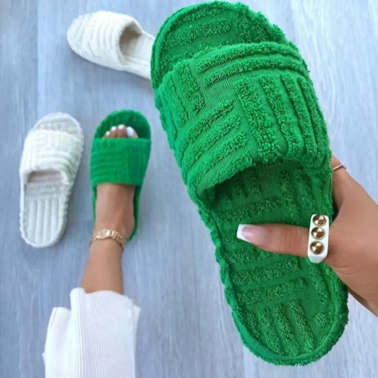 

210903 36-43 New casual fashion green towel cross-border platform slippers women's outer wear