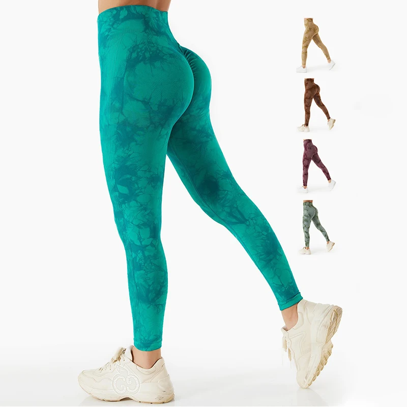 

2022 Newest High Waist Tummy Control Workout Leggings Seamless High Elastic Yoga Leggings Tie Dye Scrunch Butt Leggings, Picture shows