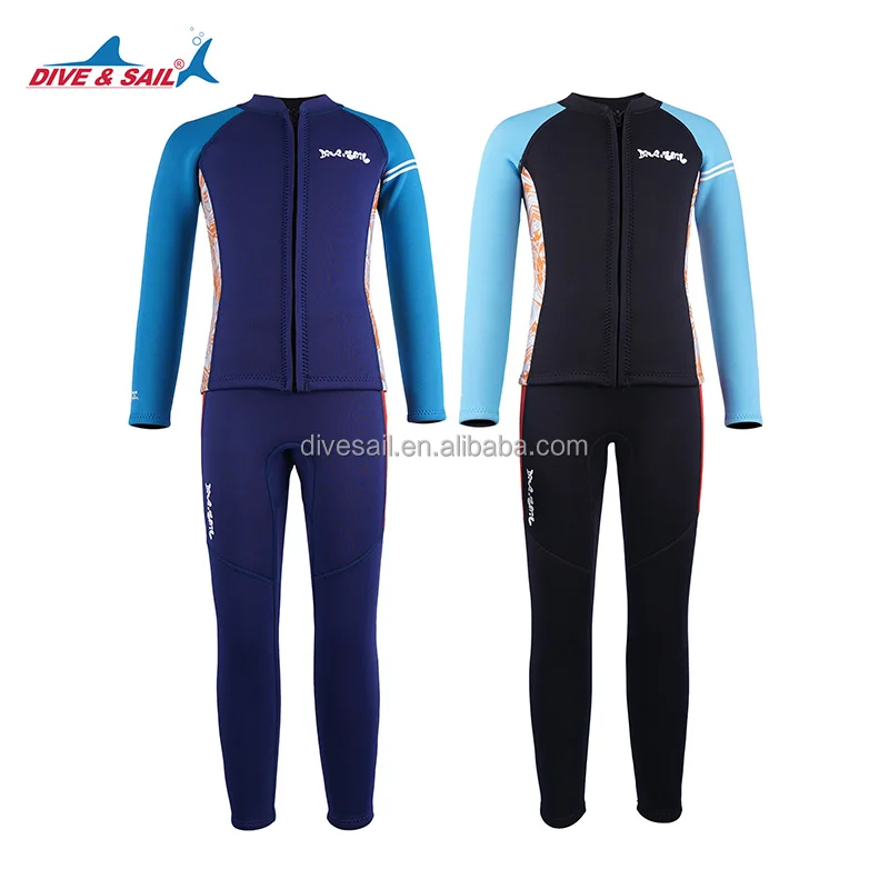 DIVE&SAIL 3.0mm Neoprene Boys Kids Long Sleeve Chest Zip Anti-Bacterial Anti-UV Wetsuit for Surfing & Snorkeling