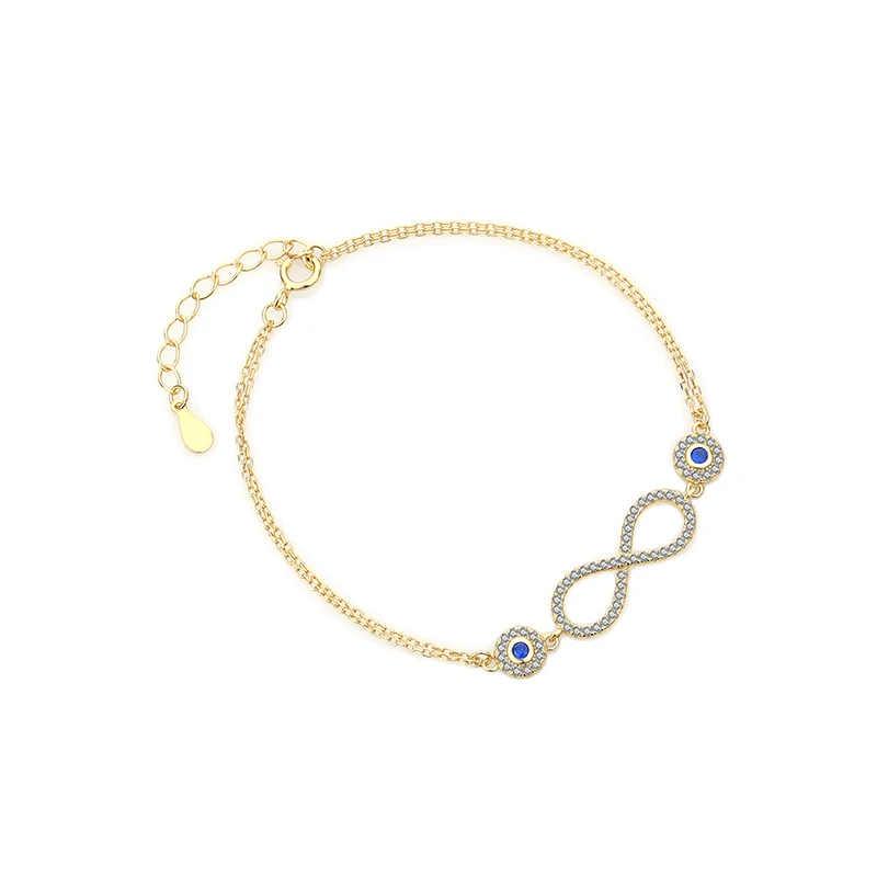 

Trending Women 925 Sterling Silver Infinity Charm Bracelet 18K Gold Plated Blue Crystal Zircon Stone Evil Eye Bracelet