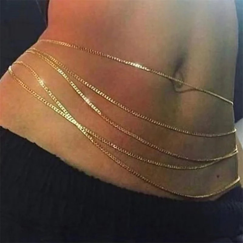 

Fashion Gold Plated Waist Chain Double Layered Belly Body Chain Jewelry, Picture color