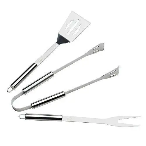 

3 pcs stainless steel grill tools set with Aluminum Case, Barbecue Accessories-spatula, tongs and a fork, easy to clean