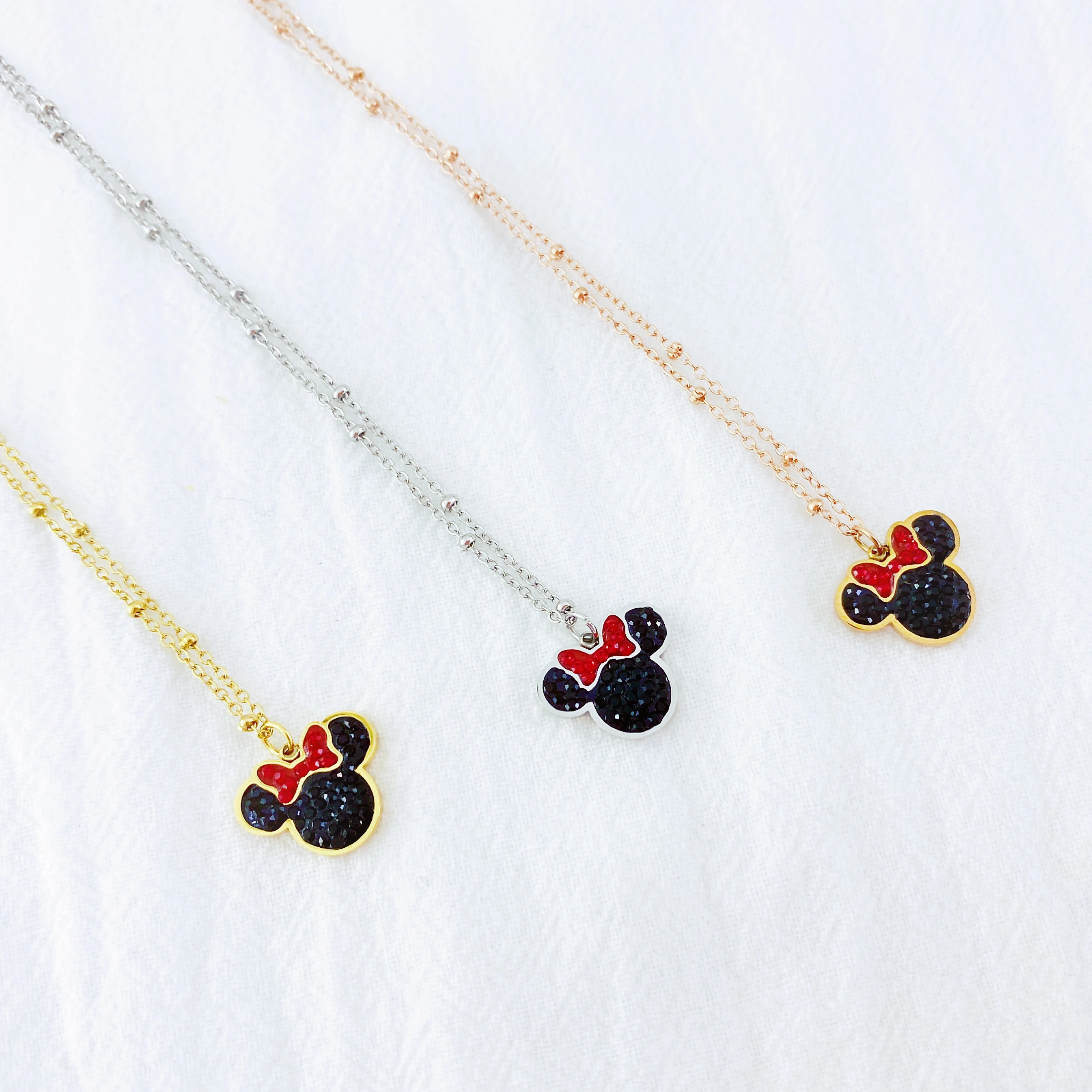 

new 2020 Wholesale Latest Silver gold Mickey pendant necklace for men and women Stainless Steel Jewelry