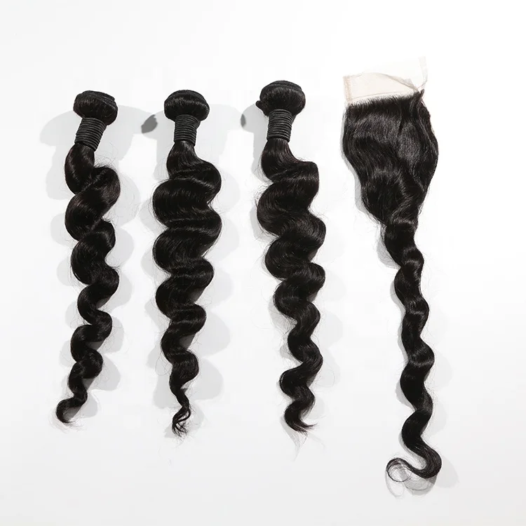 

10A Grade Virgin Hair With Closure Loose Deep Wave Hair Bundles Cuticle Aligned Hair Bundles With Lace Frontal
