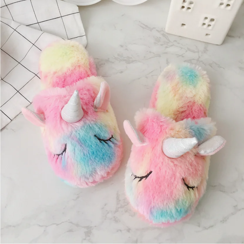

Factory outlet multicolor unicorn slippers cartoon rainbow women slippers 2020 for house shoes