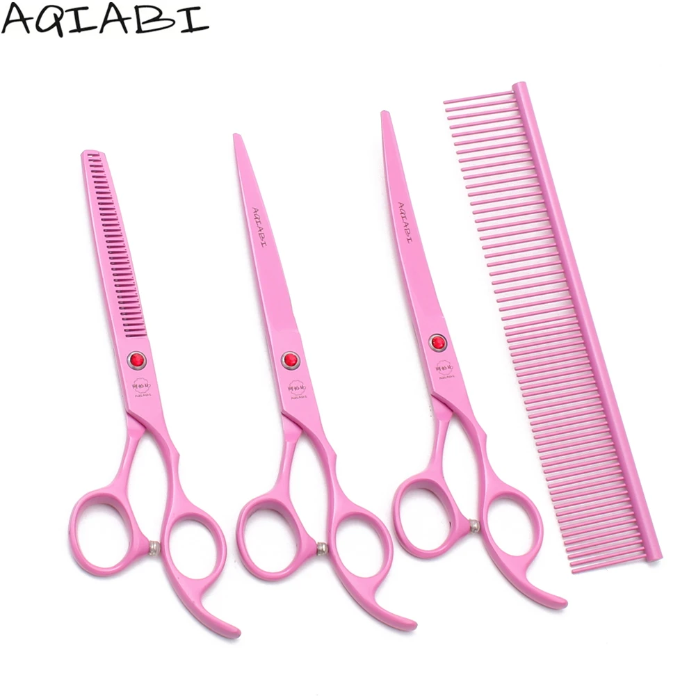 

Dog Scissors Set 7" AQIABI JP Steel Pet Scissors Cutting Shearrs Thinning Scissors Curved Shears Red A3103, Red handle