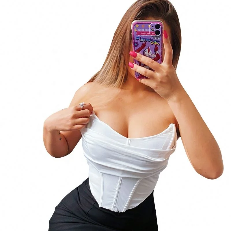 

Straight collar sexy slim fit fishbone chest revealing bra vest stitching girl