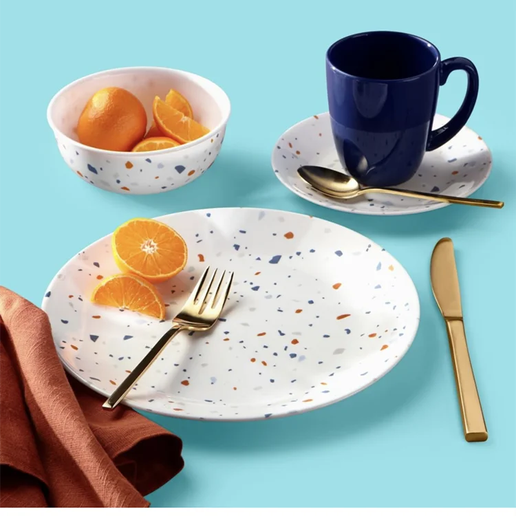 new design stylish decal printed terrazzo pattern restaurant home ceramic plates custom dinner sets .PNG