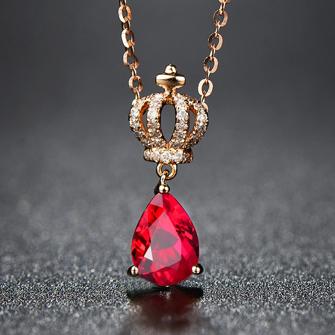 

New temperament Zircon Crown Drop ruby emerald pendant female collarbone chain necklace wholesale