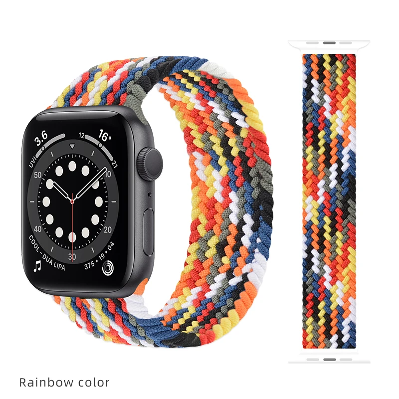 

Braided Solo Loop For Apple Watch band 44mm 40mm 42mm 38mm Fabric Nylon Elastic Belt Bracelet iWatch Series 3 4 5 SE 6 Strap, Multi-color optional or customized