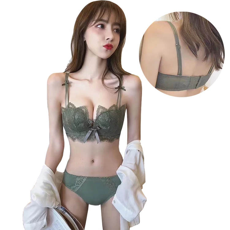 

Hot Sexy strap Girls Lace Embroidery underwear Women bra and panty sets, Black, green, grey-purple, orange