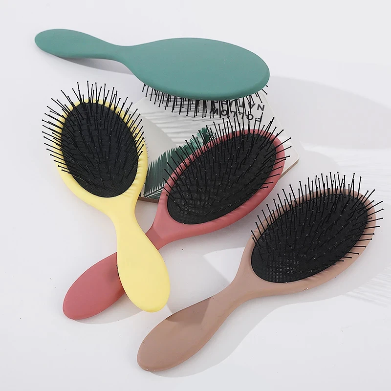 

Personalised Plastic Cushion Nylon Bristles Scalp Massager Green Wet Detangling Hair Brush, Green/yellow/brown/wine red