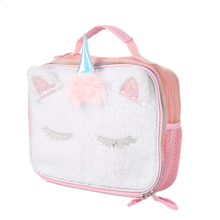 

Large Stock Low MOQ Wholesale Children Insulated Cooler Bag Kids School Outdoor Cute Plush Unicorn Lunch Bags, Picture