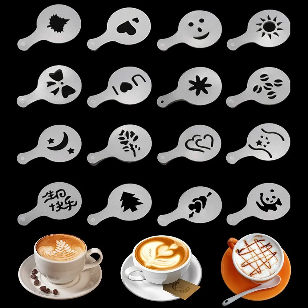 

Customized 16pcs Plastic Coffee Cappuccino Foam Latte Art Stencil Decorating coffee Stencils