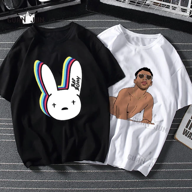 

Bad Bunny T Shirt Men women Unisex Cotton Hip Hop Top Tees Streetwear for summer spring, Customized color