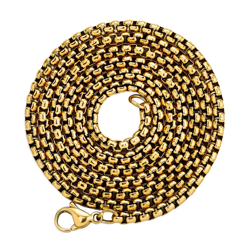 

European Hip Hop Stainless Steel Box Chain Pendant Necklace for Men popular logo Accessories 3MM