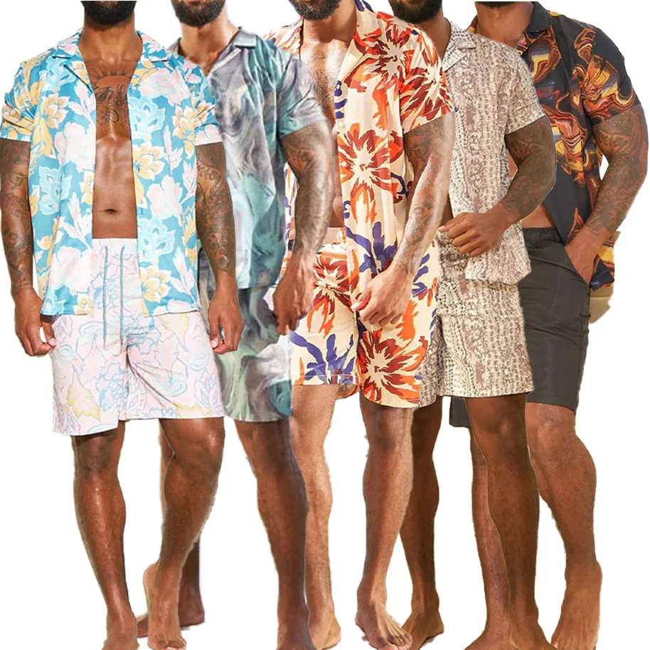

Wholesale 2022 Custom Beach Men Shirts Set Casual Print Thin Hawaiian Shirt Beach Sports Shorts Men'S Suit, Customized color