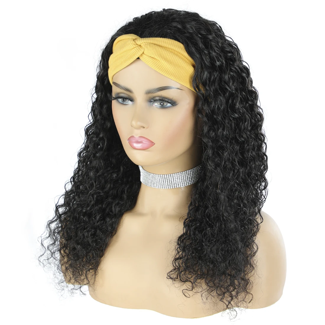 

Ready to wear wigs non lace glueless wig real human hair water wave headband wig