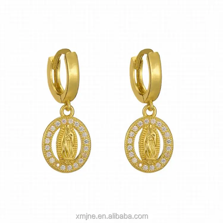 

European And American Ins Retro Cross Jesus Virgin Mary Earrings Earrings Female Copper Micro-Inlaid Zircon Earrings