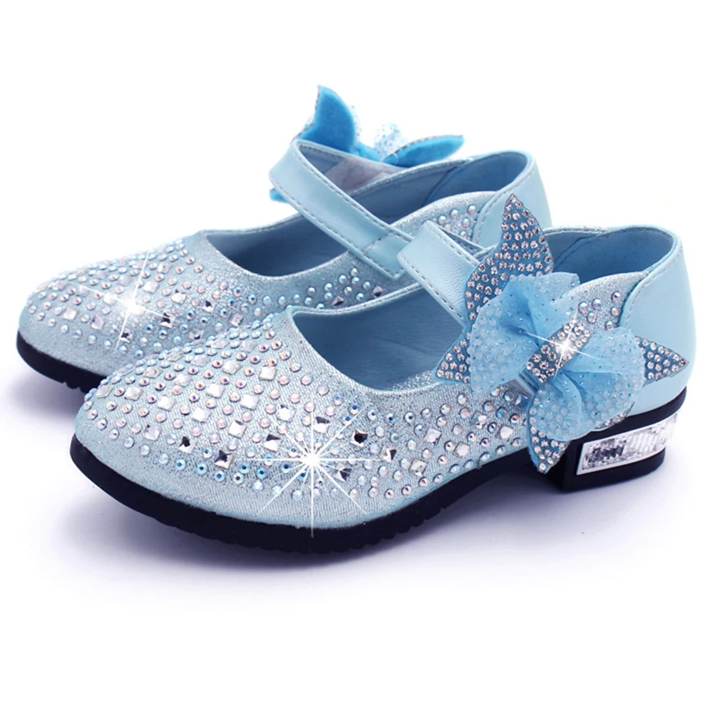 

EVERTOP Elegant diamond designs with flower decorated girls princess shoes PU leather children's dress shoes