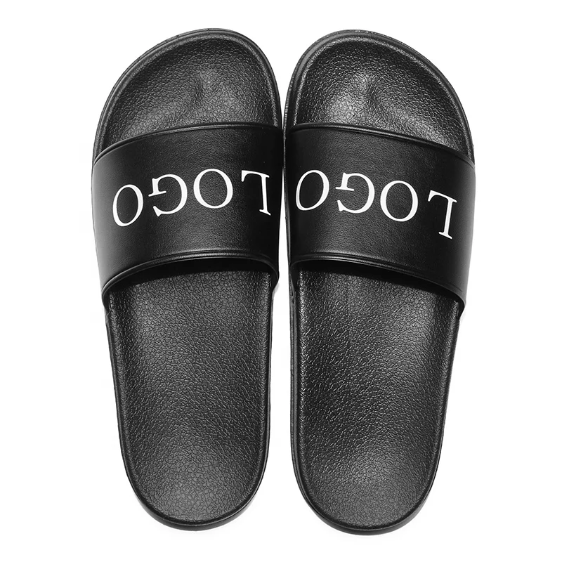 

Custom Logo Men Blank Slide Sandals, Customized Sliders Sandals Unisex Slide slippers Sandals PU Strap Black Slides