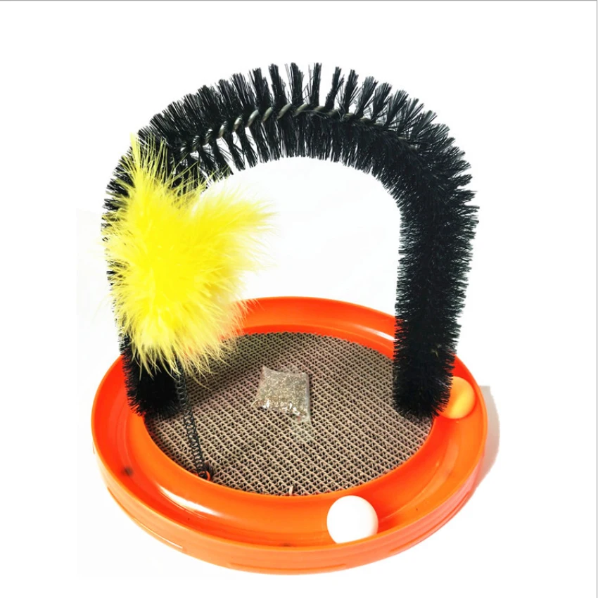 

Multifunctional Brush Washing Dish Cat Chasing Massage Toy for Cat Scratching Corrugated Tray Base Massage Scraper, As picture