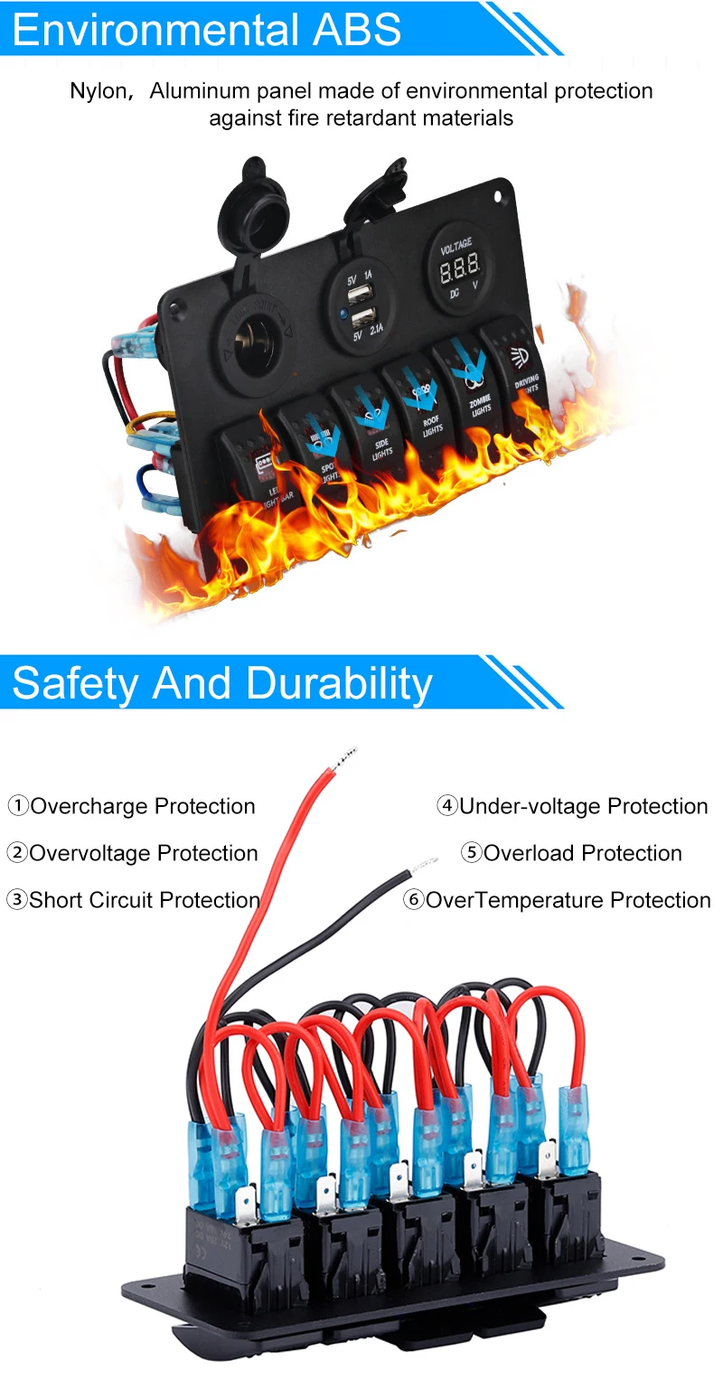 Rv 12v 24v Controle Button Universal 6 Gang Switch Panel Blanks Holder Housing Kit,Boat Car Led