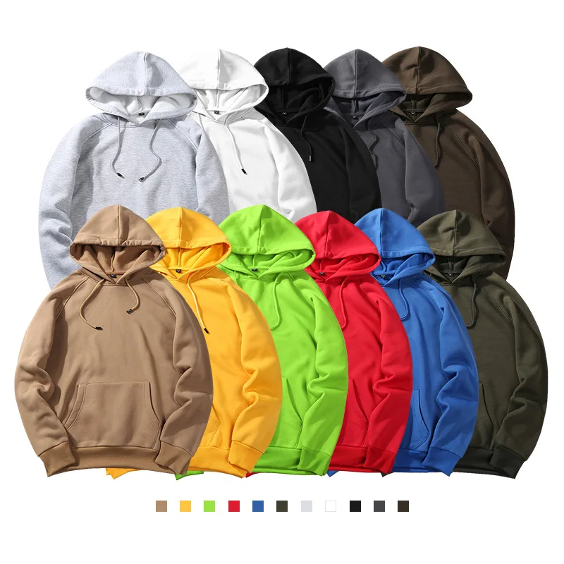 

Street Custom Hoodie Men'S Crew Neck Solid Color Pullover Loose Style Unisex Long Sleeve Hooded Sweatshirt Sudaderas Hombre, Picture shows