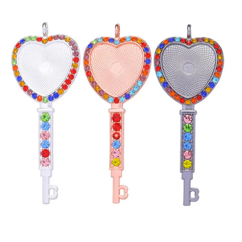 

2021 DIY Accessories Heart Diamond Key Pendant Crystal Alloy Photo Frame Pendant