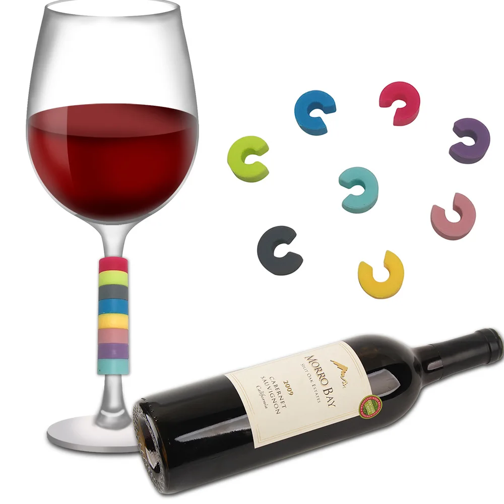 

8Pcs/set Wine Cup Mixproof Silicone Marker Bars Party Prevent Confuse Rubber Wine Glasses Label, Customized color