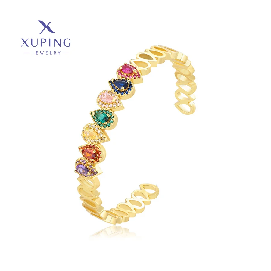 

BFBbangle-0019 xuping jewelry fashion 24K gold multicolored heart zircon bangle women
