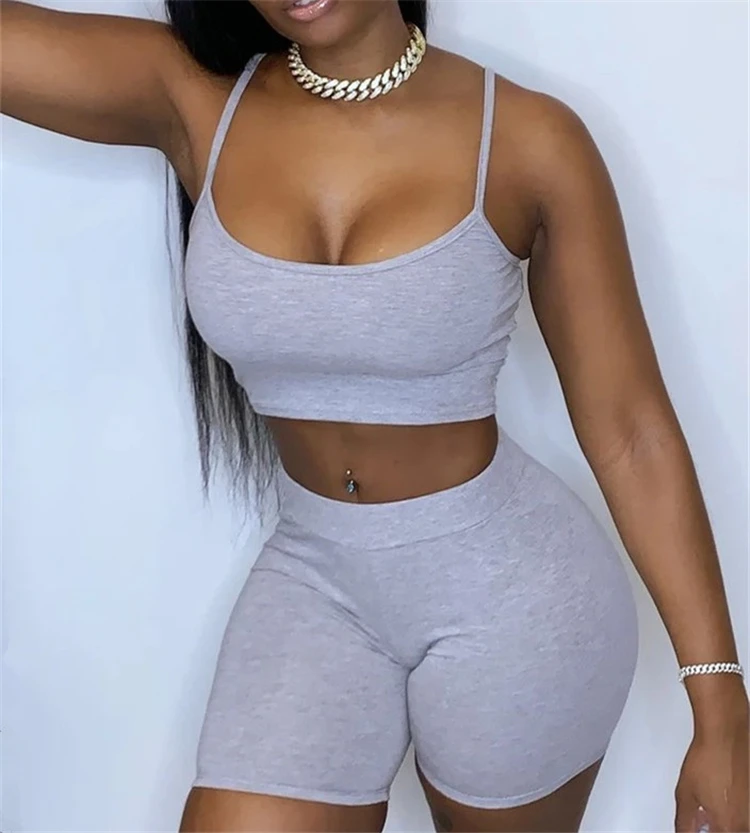 

Wholesale MOQ 1 2021 Two Piece Short Set Women Clothing Biker Shorts Two Piece Set Womens Shorts
