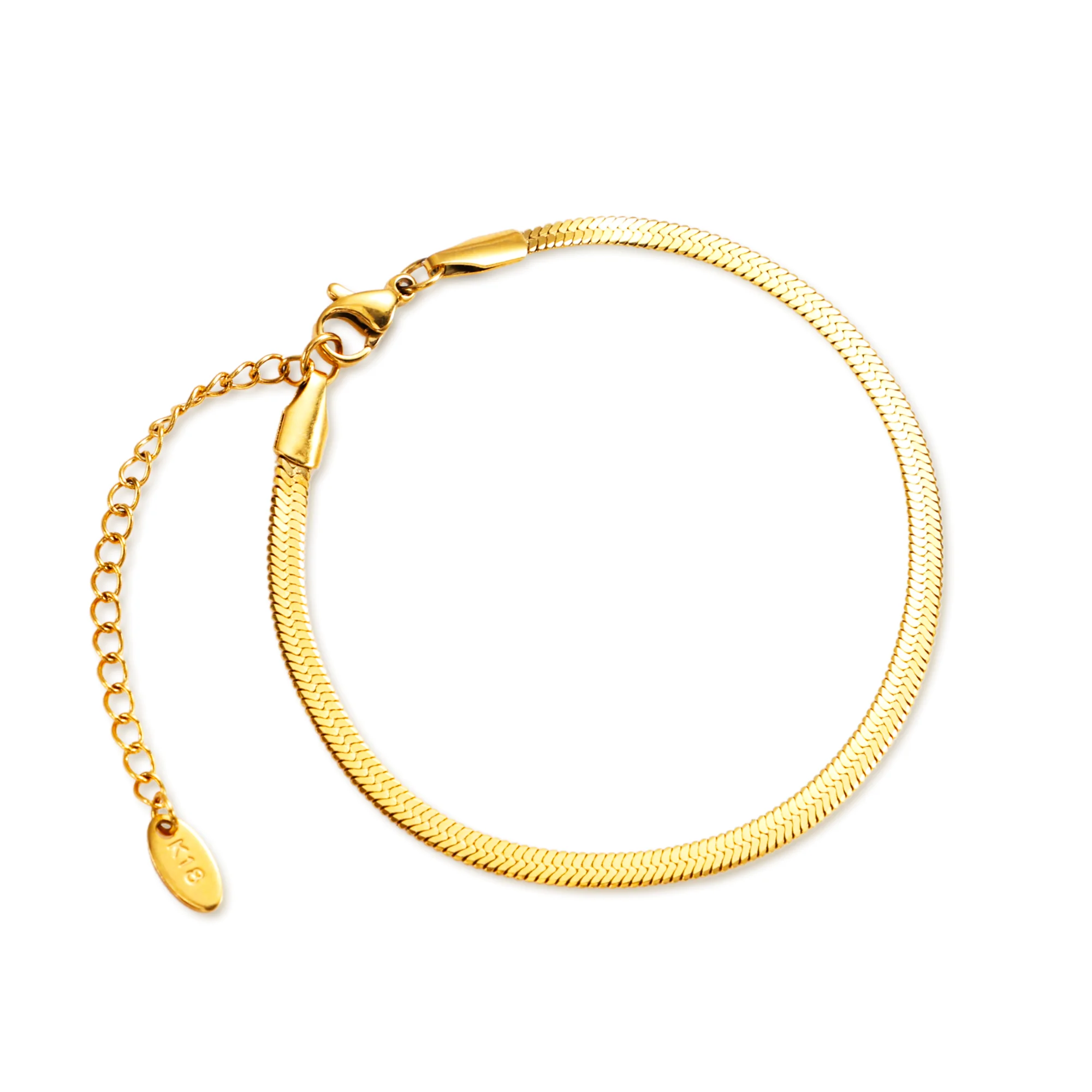 Chris April in stock waterproof 316L stainless steel PVD gold plated non-tarnish stackable herringbone chain bracelet