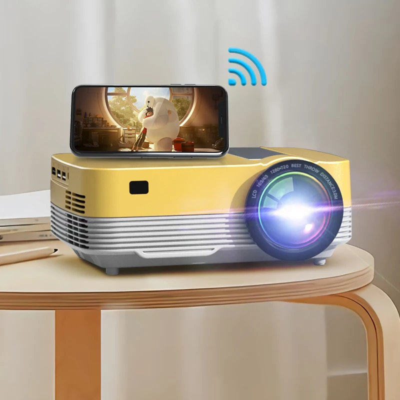 

Hot sale 6500 lumens full HD 1920*1080p LED LCD video projector supports Android WiFi 4K home mini smart portable projector, Yellow