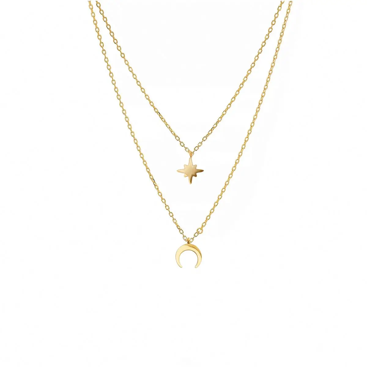 

Three layered lucky necklace 2021 14k gold plated stainless stell moon star fashion necklaces for girls women jewelry
