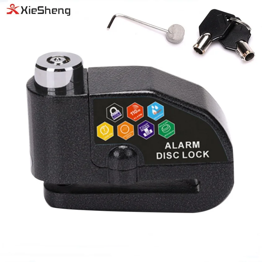 

Motorcycle Alarm Lock Bicycle Security Disc Brake Alarm Lock Anti-theft Zinc Alley Cable Bike Lock with keys, Black