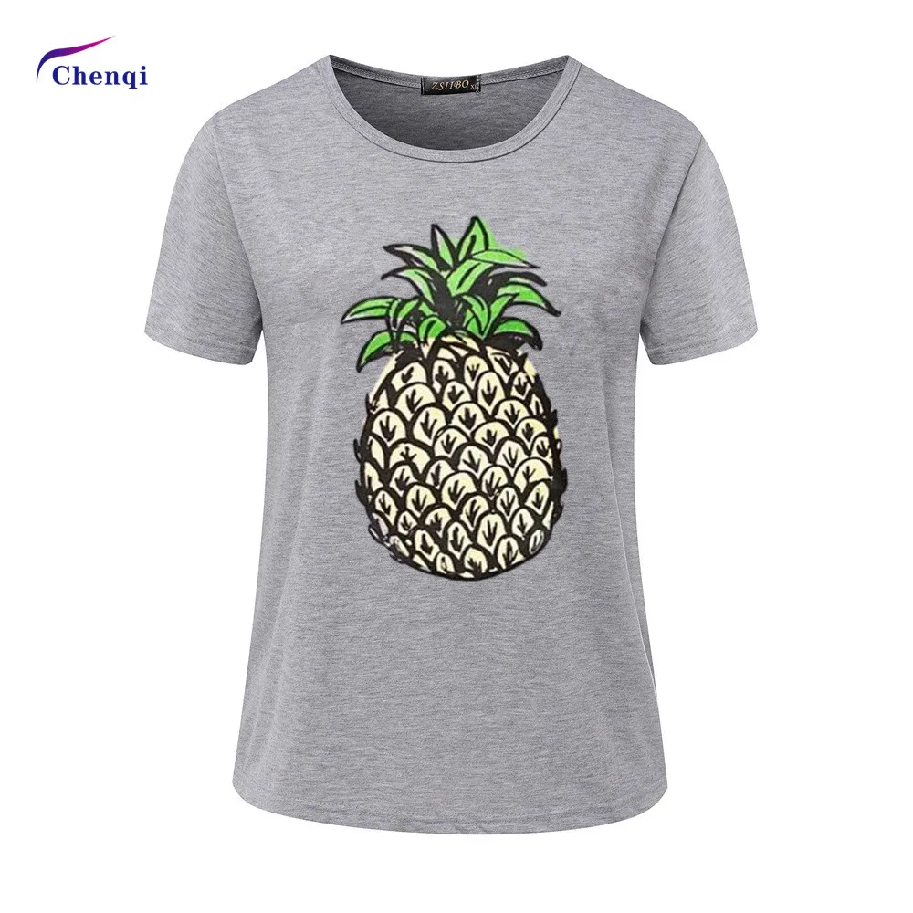 

Custom printed plain casual pineapple o neck short sleeve tee shirt summer street t shirts for women