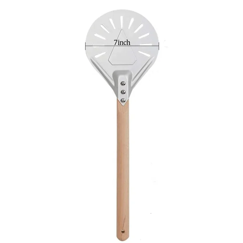 

7 Inch Round Aluminum Pizza Peel and 15.8 Inch Detachable Wooden Handle Pizza Paddle for Baking Homemade Pizza Bread, As shown