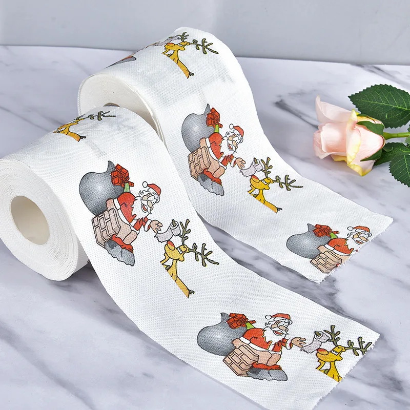 

Colorful Santa Reindeer Pattern Roll Paper Creative Design Cute Roll PaperRoll Toilet Paper Christmas Bathroom Tissue, White