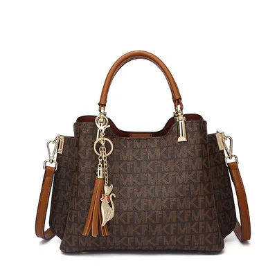 

Custom Women's PVC Tote Bag Soft Fashion Shoulder Bag Flower Letter Printing Hand Bags Ladies White or Brown, Brown, white